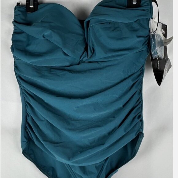NWT Miraclesuit Blue Barcelona Strapless Swimsuit 12 Underwire Tummy Control - Picture 1 of 6